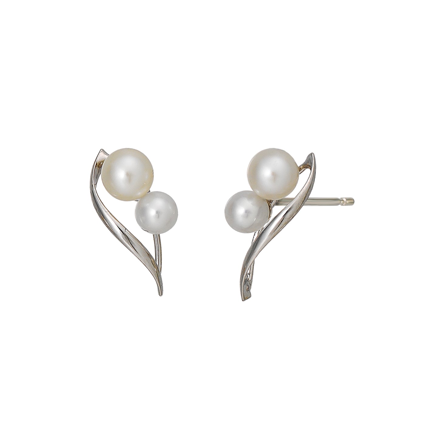 18K/10K Freshwater Pearl Twist Stud Earrings (White Gold) - Product Image