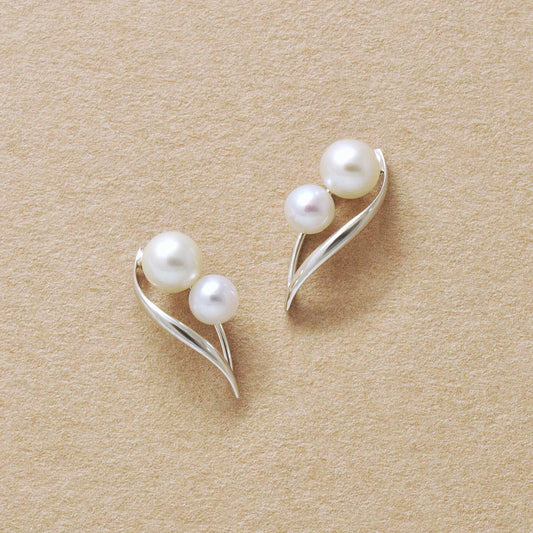 18K/10K Freshwater Pearl Twist Stud Earrings (White Gold) - Product Image