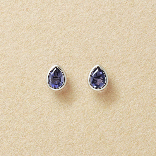 [Second Earrings] Platinum Iolite Dew Drop Earrings - Product Image