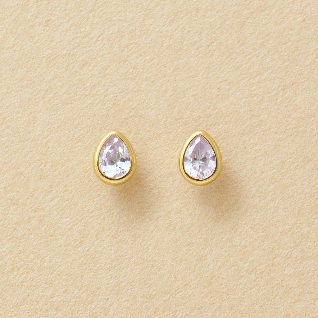 [Second Earrings] 18K Lavender Cubic Zirconia Dew Drop Earrings (Yellow Gold) - Product Image