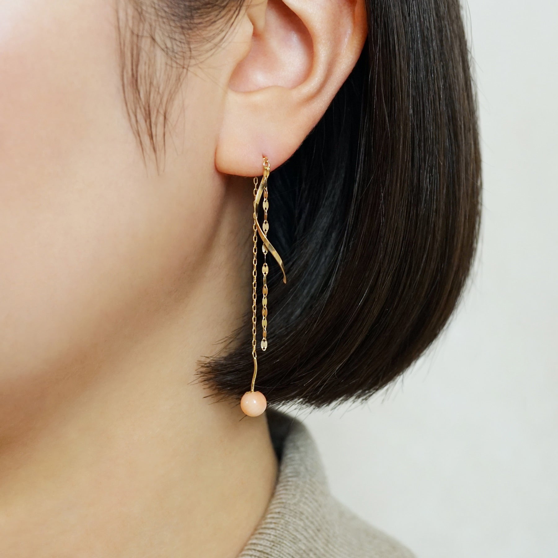 18K Gold Ball Earring Back (Coral) - Model Image