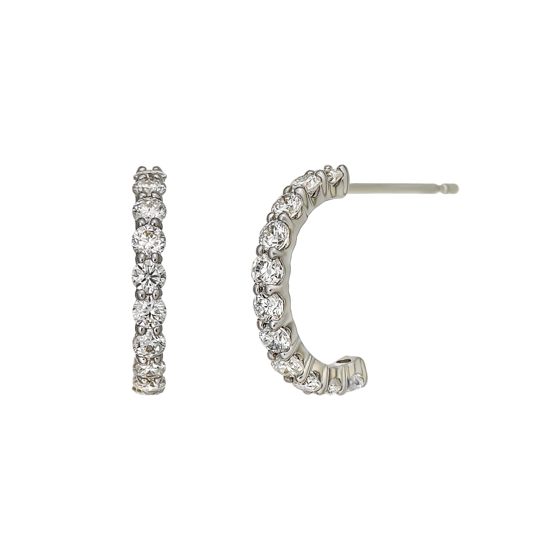 14K/10K Moissanite Melee Crescent Earrings (White Gold) - Product Image