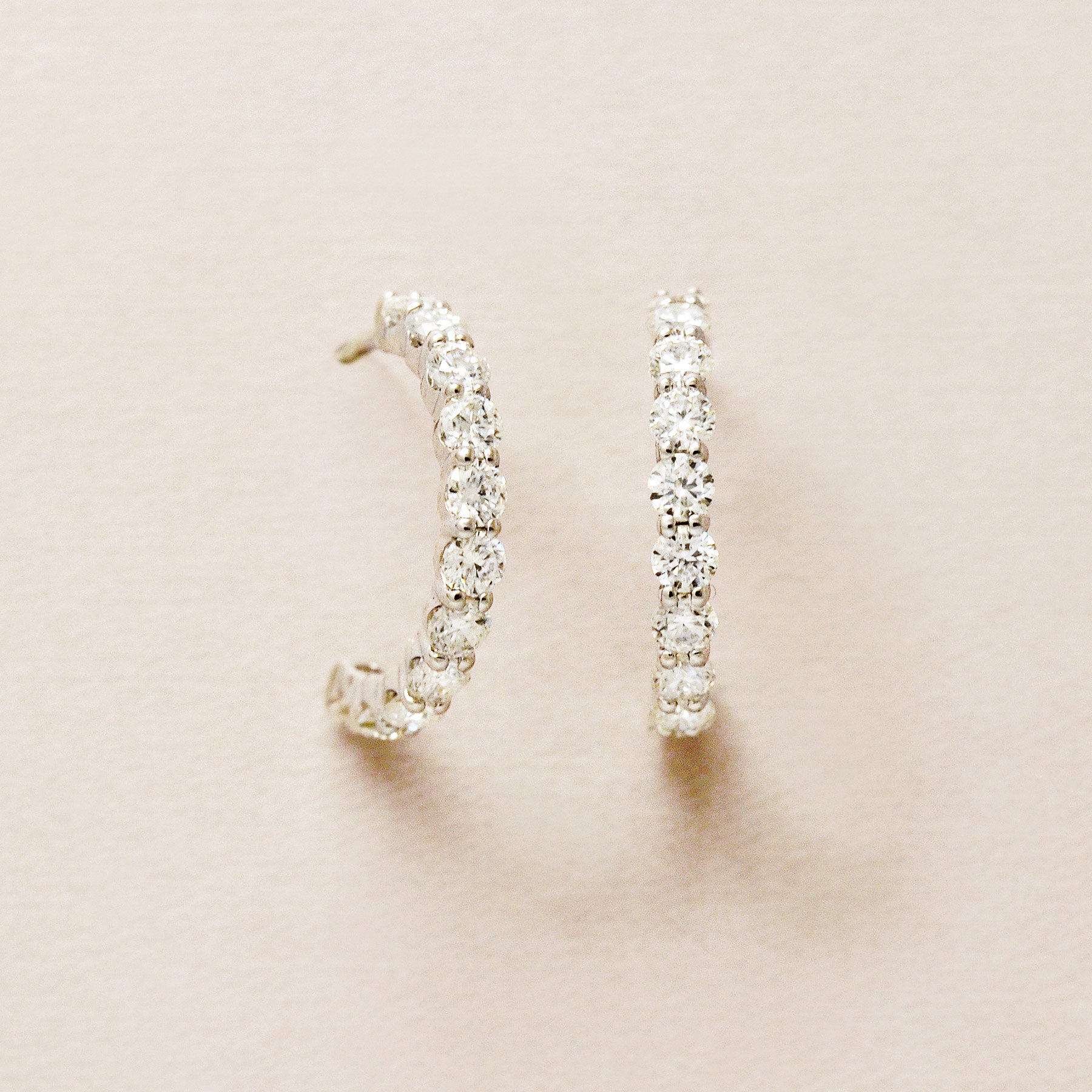 14K/10K Moissanite Melee Crescent Earrings (White Gold) - Product Image