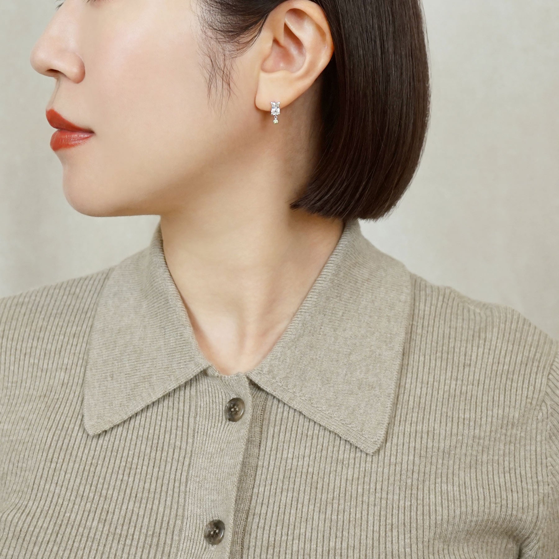 10K Baguette Cut Swinging Earrings (White Gold) - Model Image