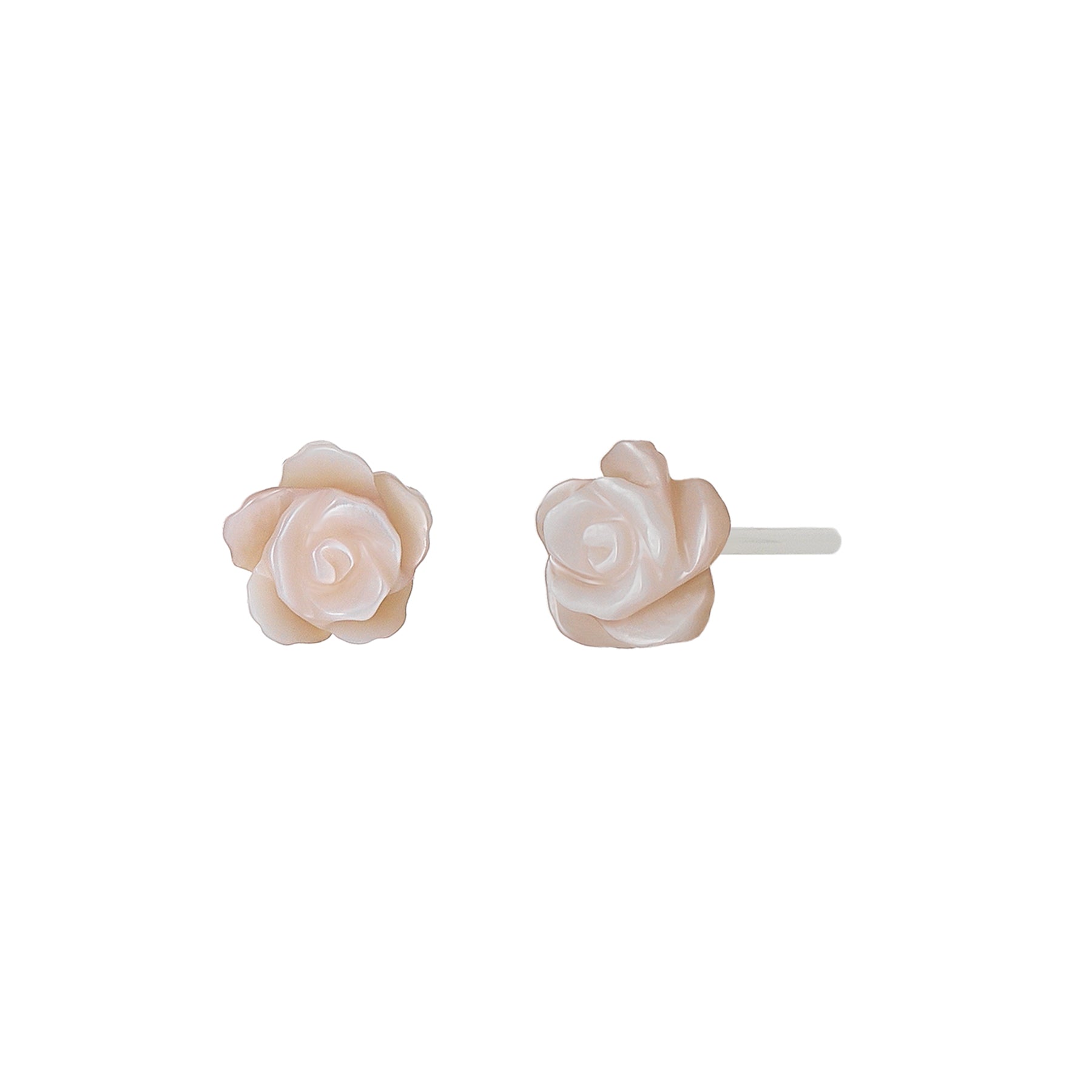 Carved Rose Pink Shell Ceramic Post Earrings - Product Image