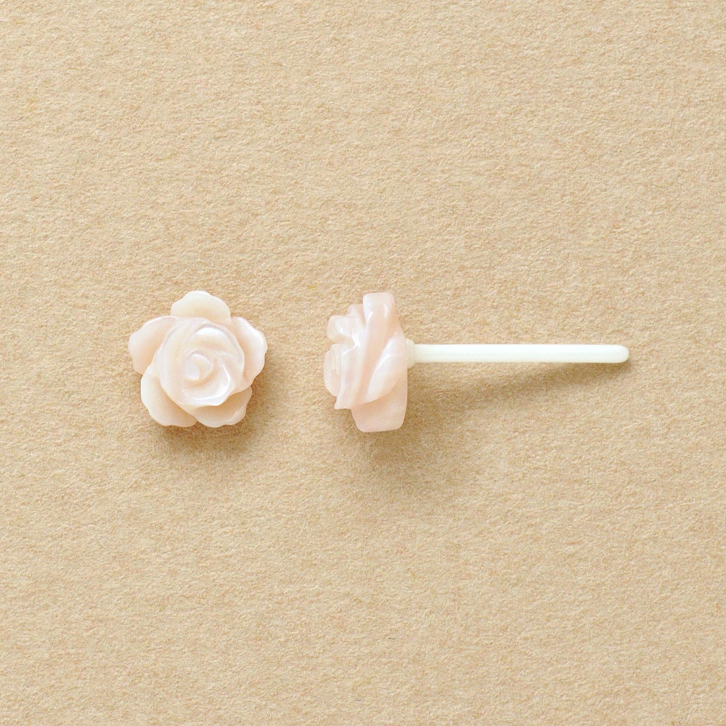 Carved Rose Pink Shell Ceramic Post Earrings - Product Image