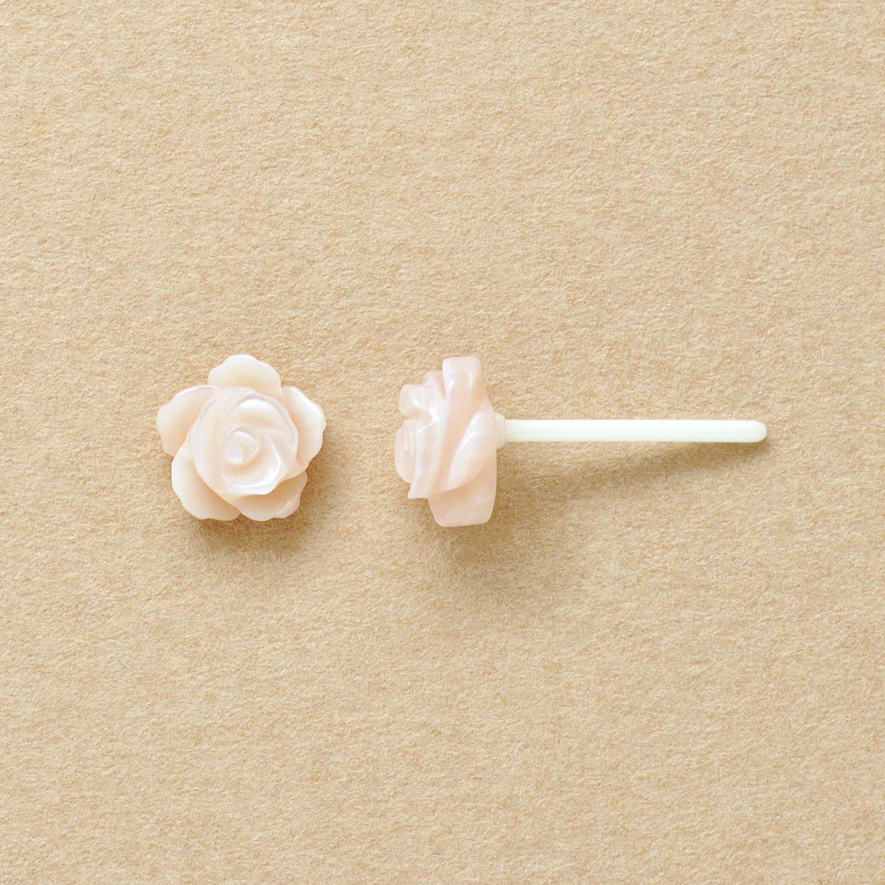 Carved Rose Pink Shell Ceramic Post Earrings - Product Image