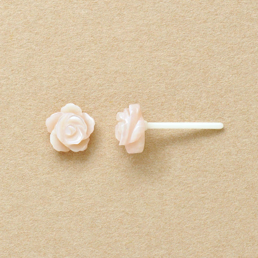 Carved Rose Pink Shell Ceramic Post Earrings - Product Image