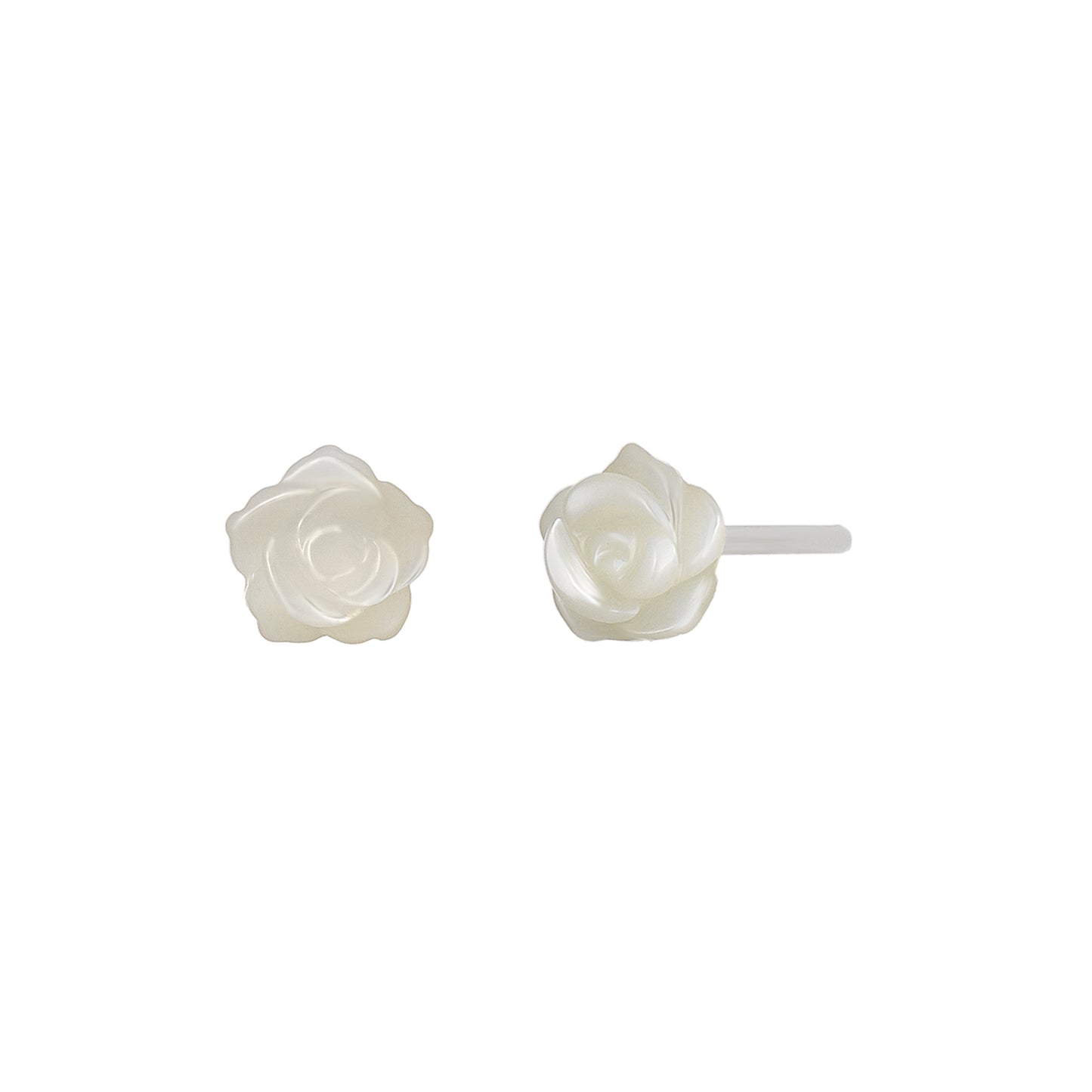 Carved Rose White Shell Ceramic Post Earrings - Product Image