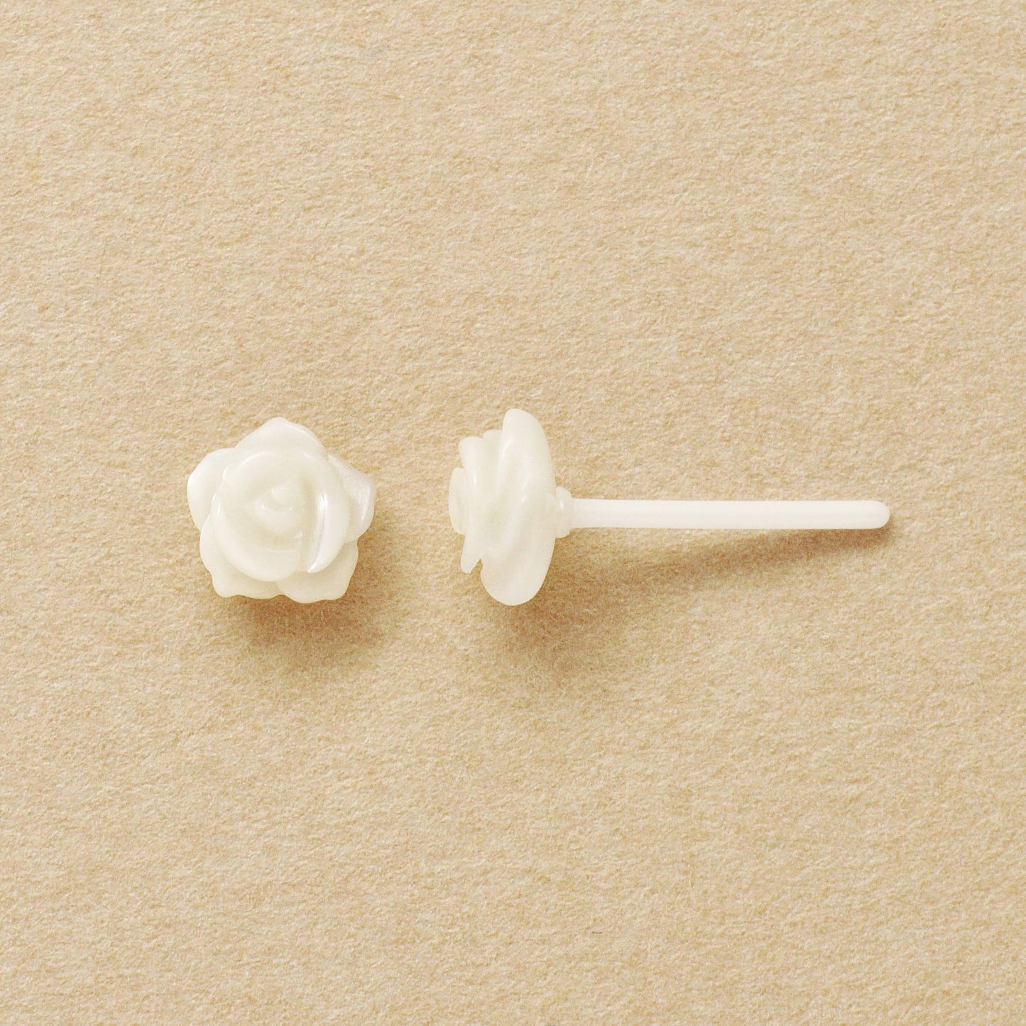 Carved Rose White Shell Ceramic Post Earrings - Product Image