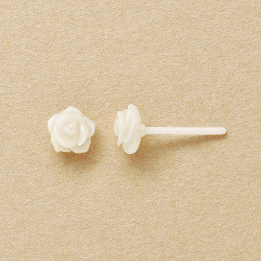 Carved Rose White Shell Ceramic Post Earrings - Product Image