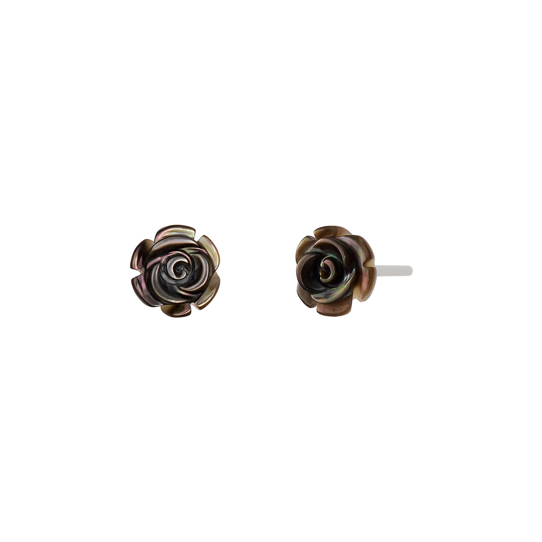 Carved Rose Black Shell Ceramic Post Earrings - Product Image