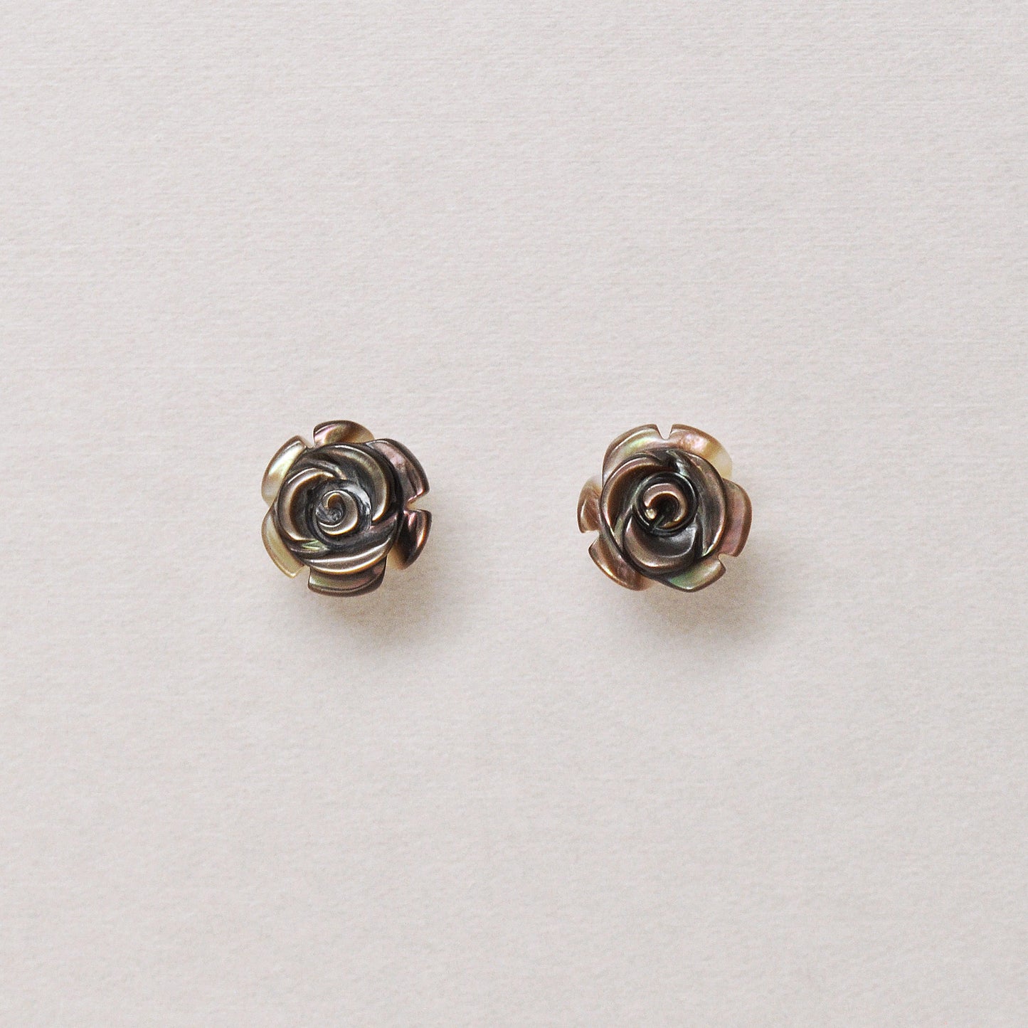 Carved Rose Black Shell Ceramic Post Earrings - Product Image