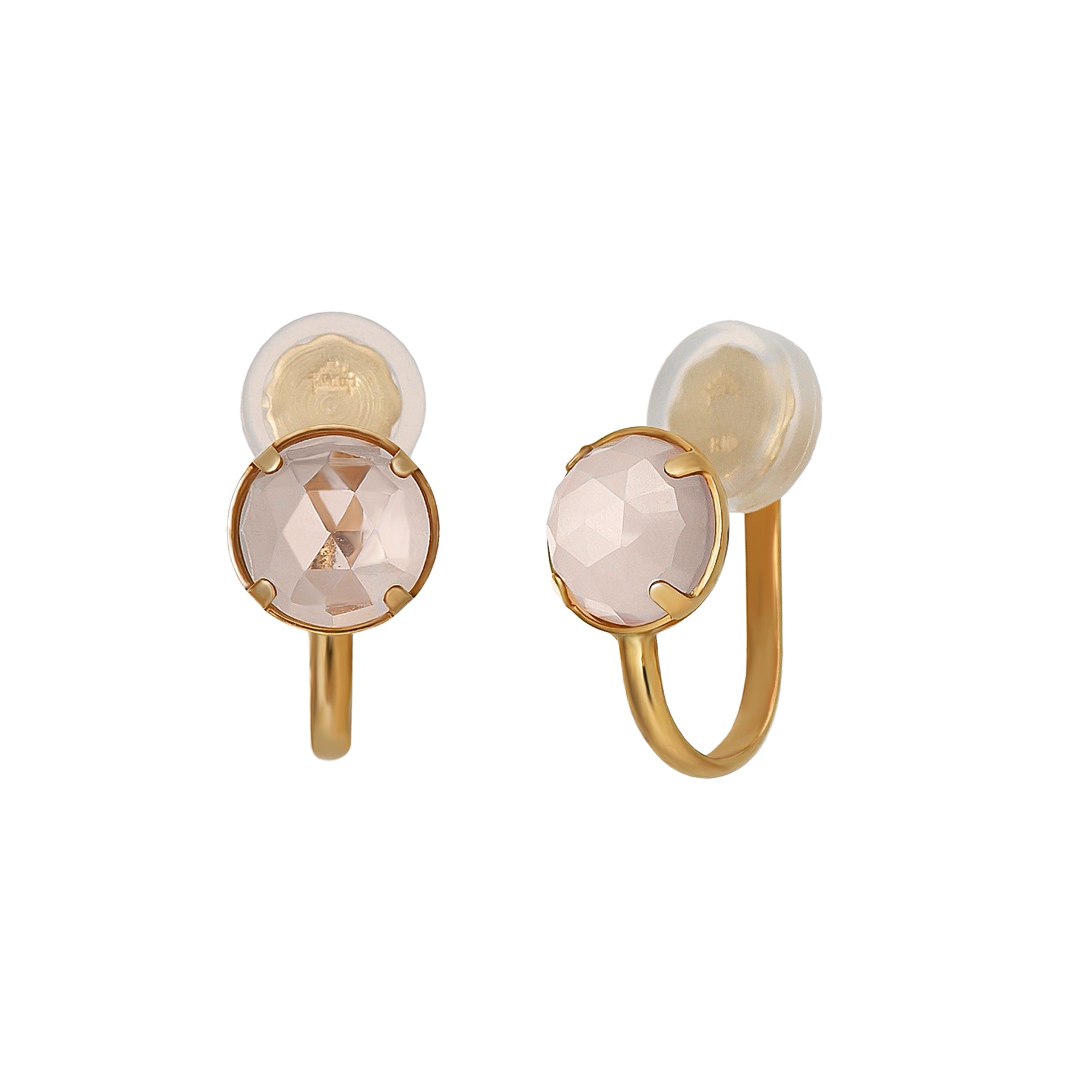 [Airy Clip-On Earrings] 10K Rose Quartz Earrings (Yellow Gold) - Product Image