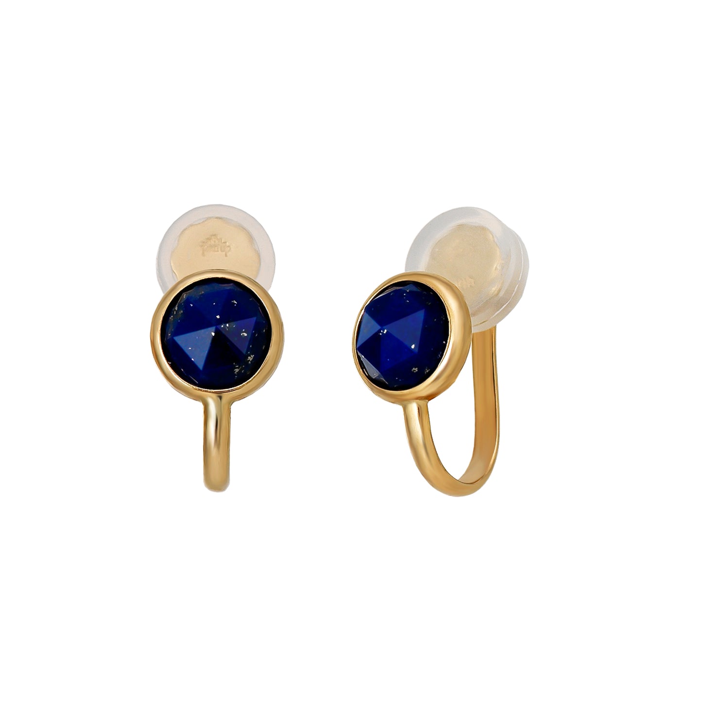 [Airy Clip-On Earrings] 10K Lapis Lazuli Earrings (Yellow Gold) - Product Image