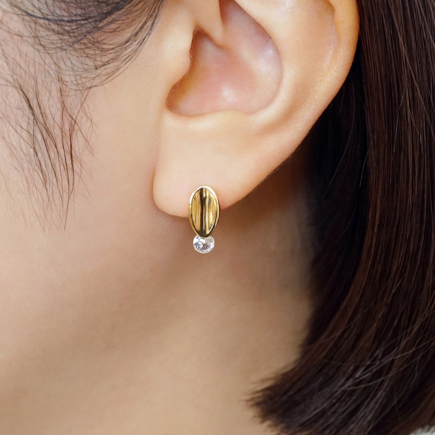 18K/10K Stylish Oval Earrings (Yellow Gold) - Model Image