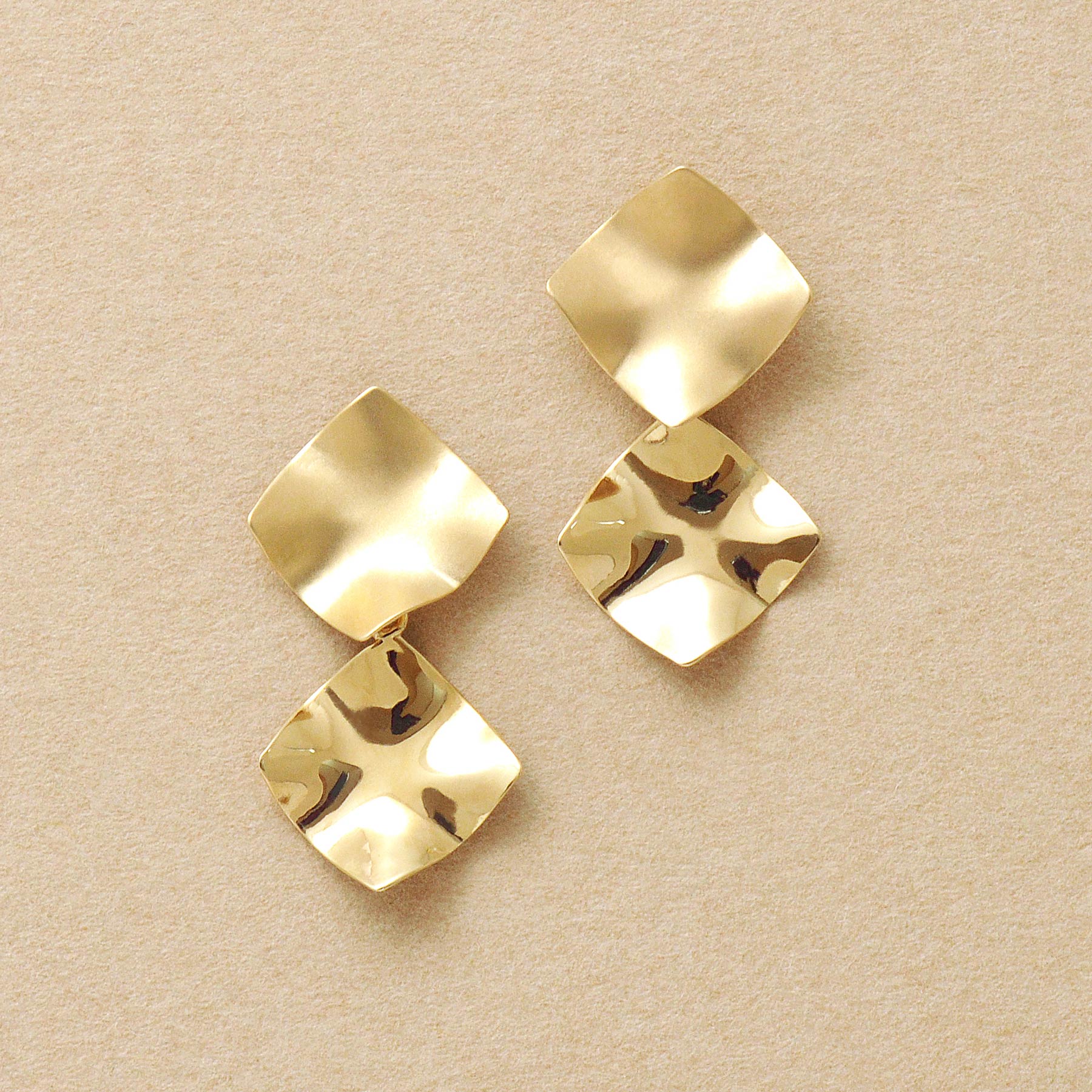 18K/10K Double Square Plate Earrings (Yellow Gold) - Product Image