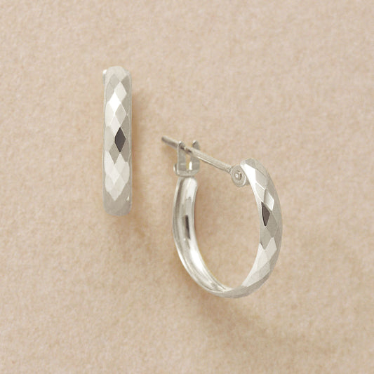14K/10K Rhombus Pattern Hoop Earrings (White Gold) - Product Image