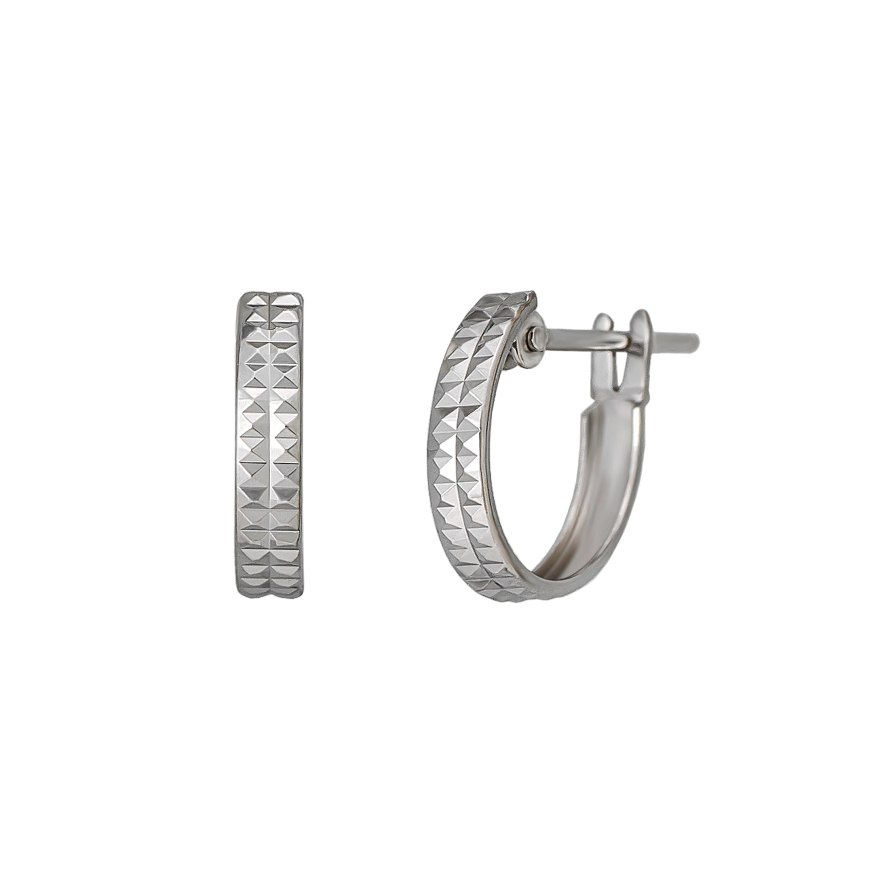 14K/10K Pyramid Pattern Hoop Earrings (White Gold) - Product Image