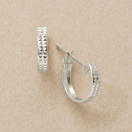 14K/10K Pyramid Pattern Hoop Earrings (White Gold) - Product Image