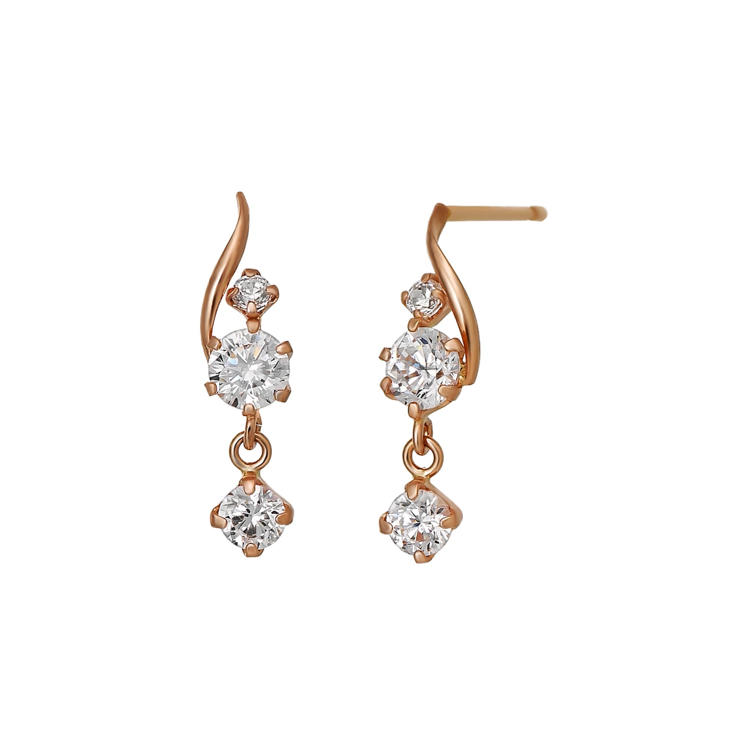 10K Twisted 2-Stone Swinging Circle Earrings (Rose Gold) - Product Image