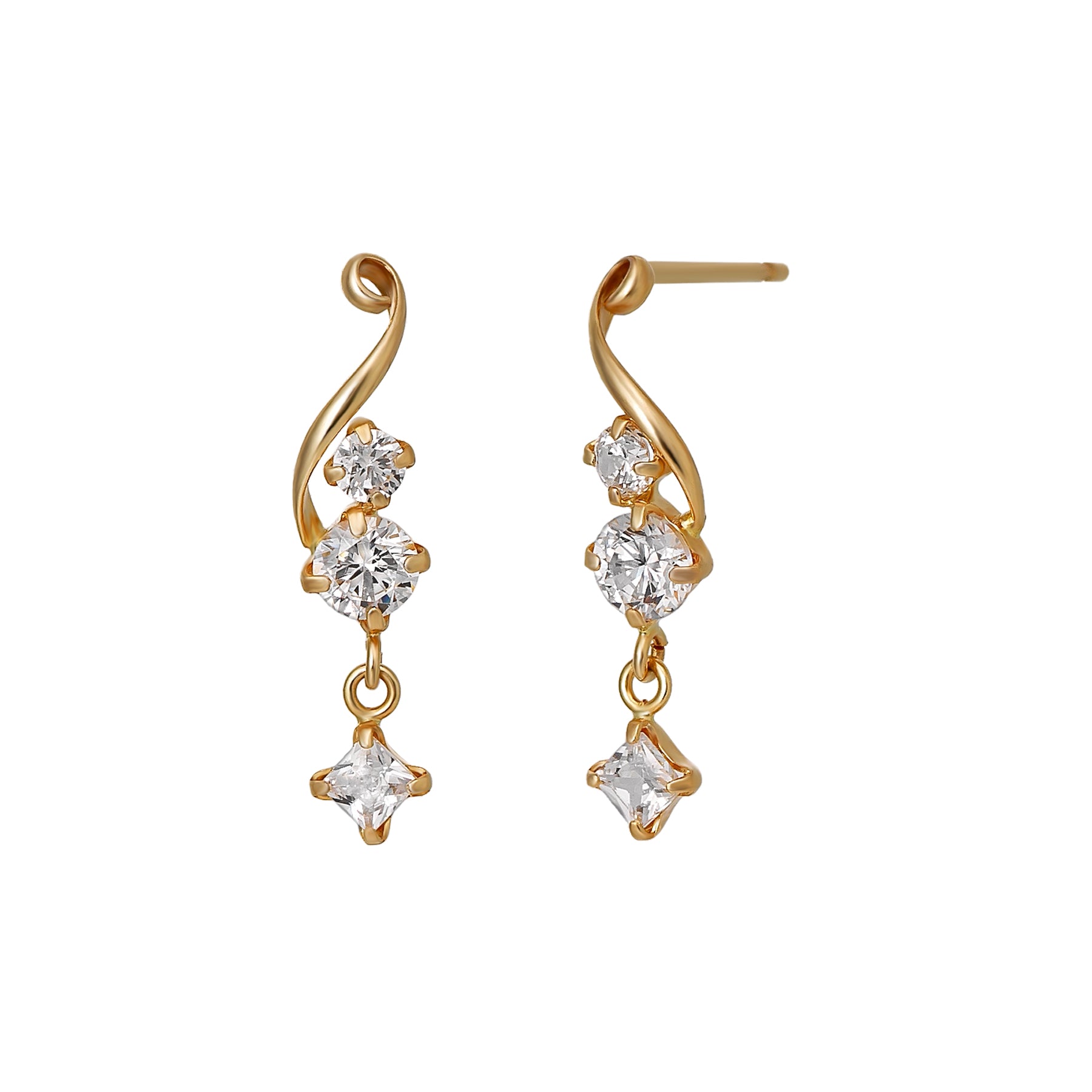 10K Twisted 2-Stone Swinging Square Earrings (Yellow Gold) - Product Image