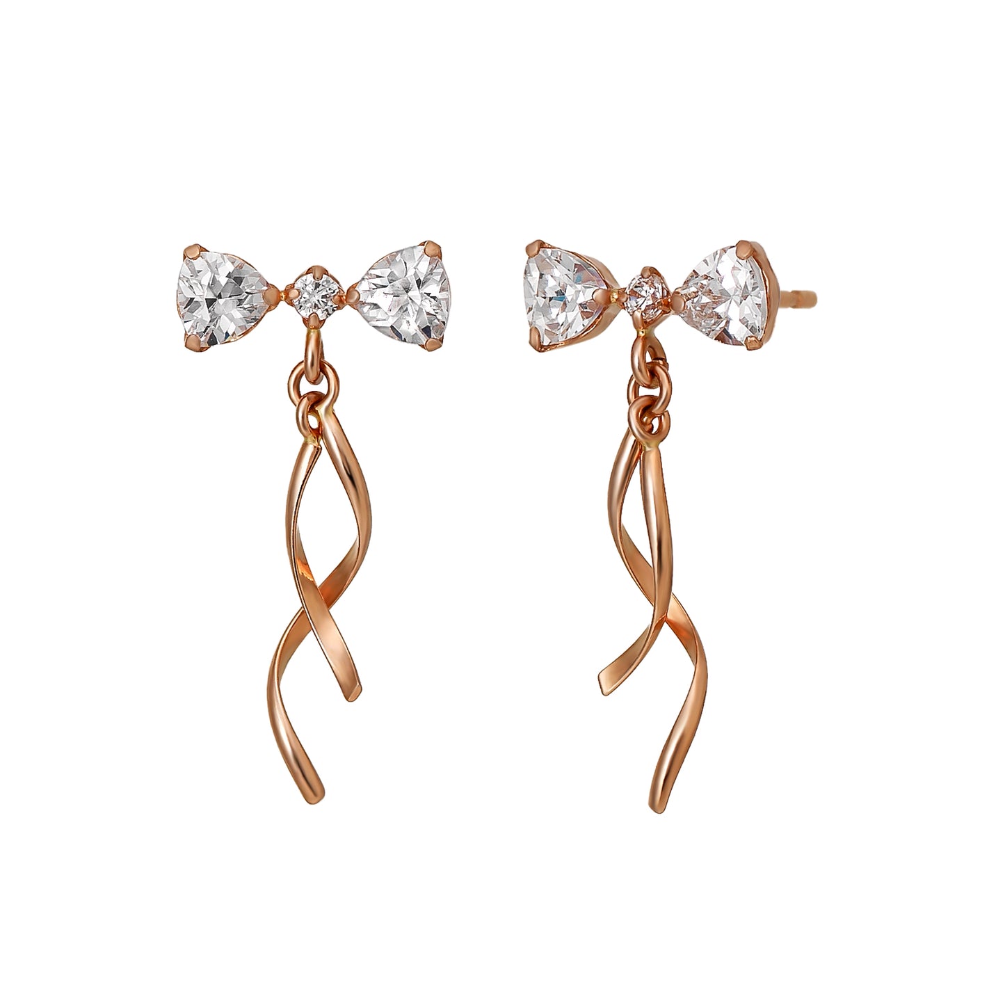 10K Ribbon Swinging Earrings (Rose Gold) - Product Image