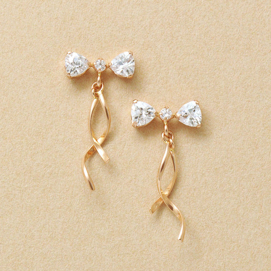 10K Ribbon Swinging Earrings (Rose Gold) - Product Image
