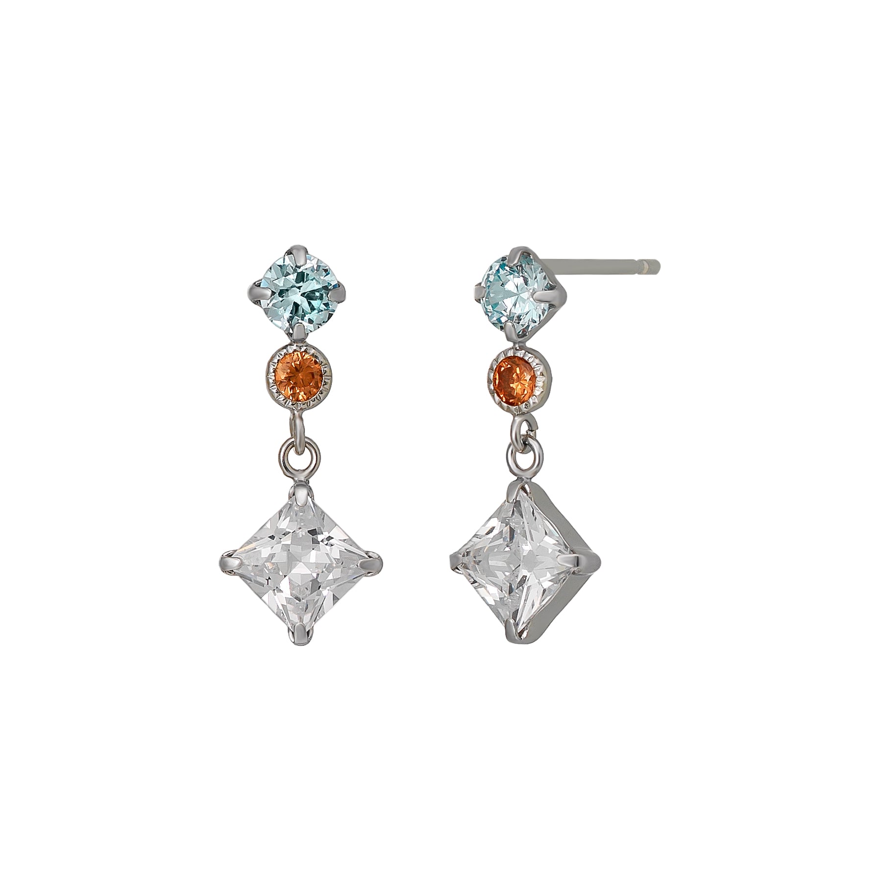 10K Swinging Square Earrings (White Gold) - Product Image