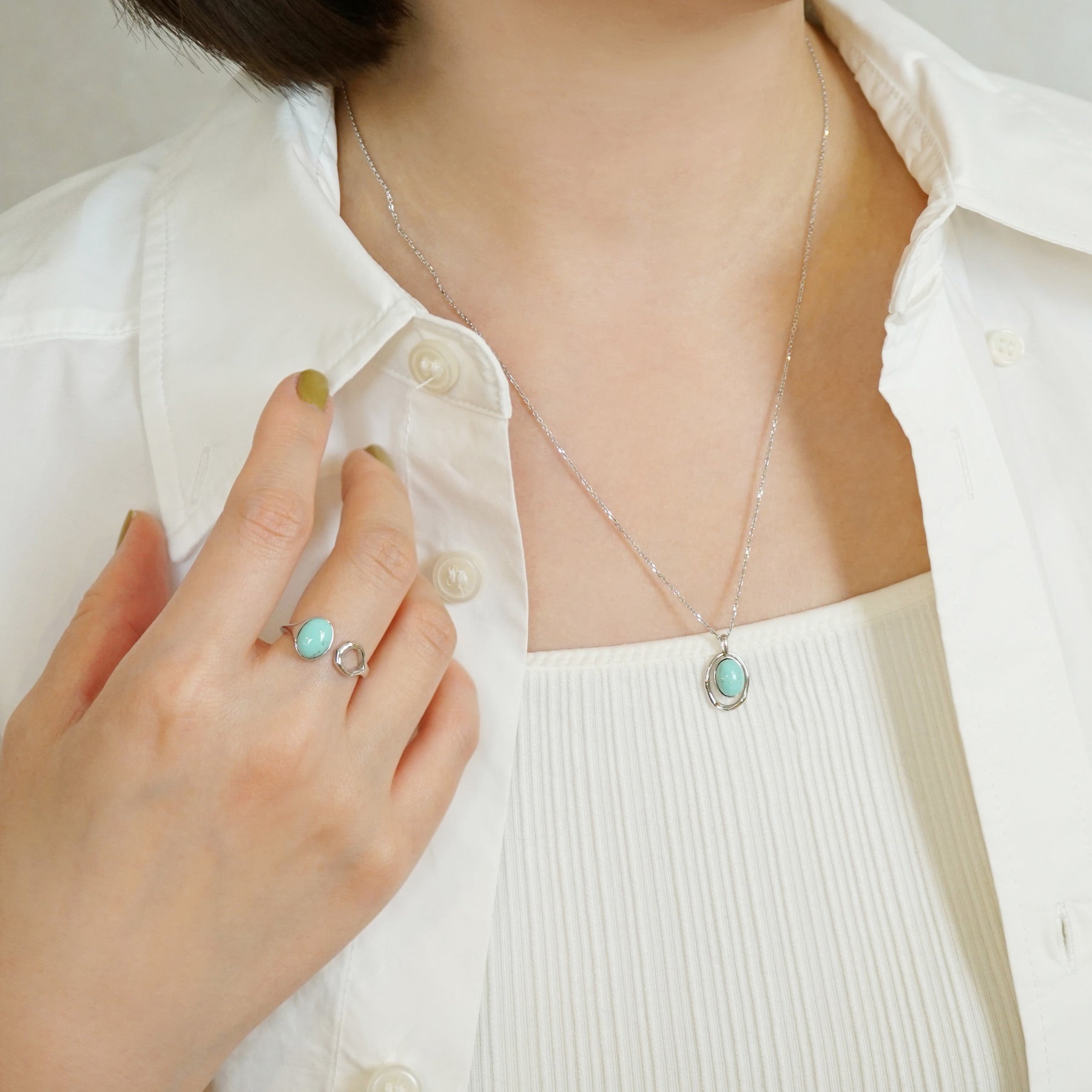 925 Sterling Silver Turquoise 3Way Necklace - Model Image