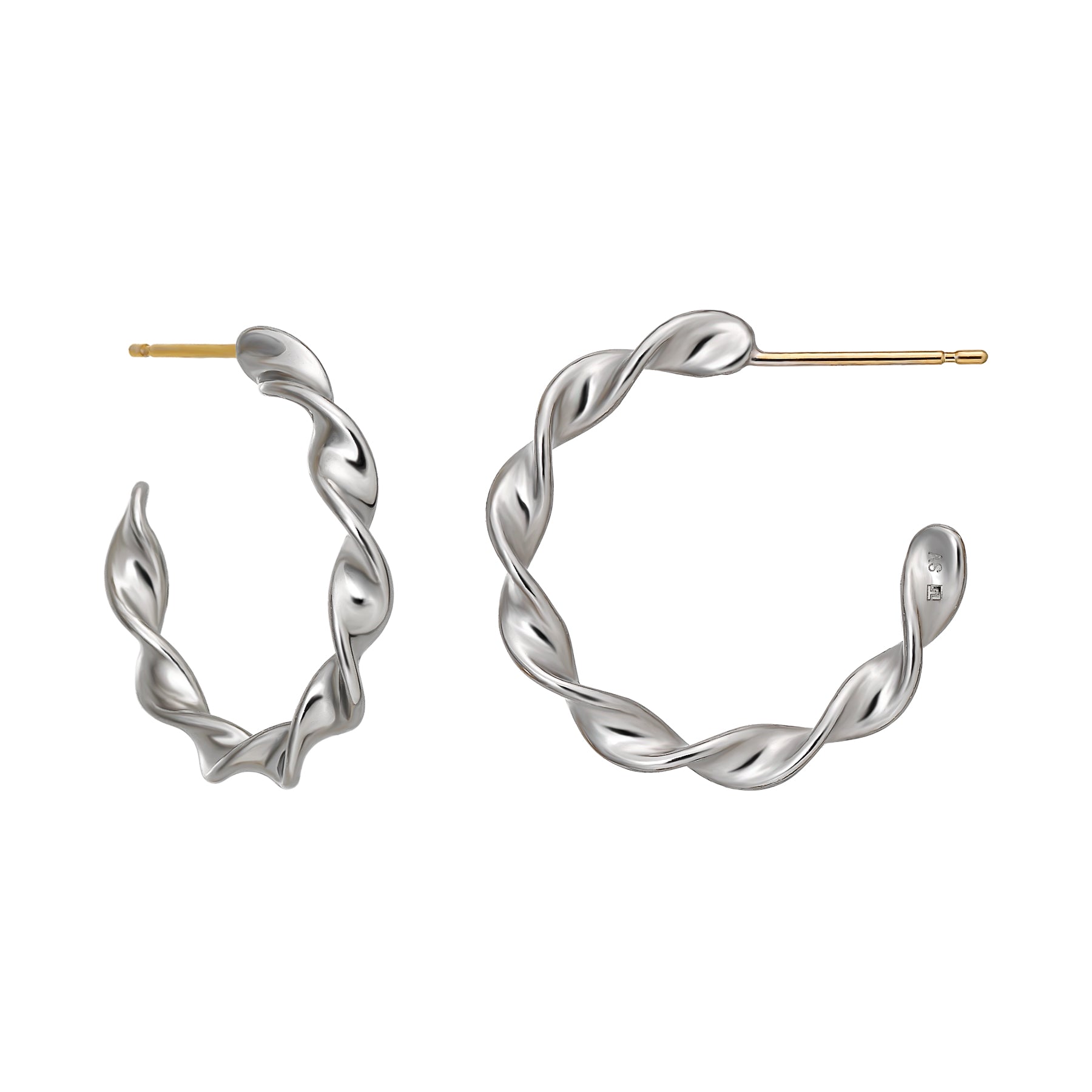 925 Sterling Silver / 10K Yellow Gold Twist Hoop Earrings - Product Image