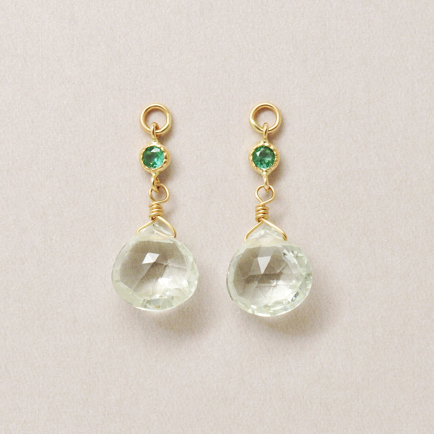 [Palette] 10K Emerald x Green Quartz Charms (Yellow Gold) - Product Image