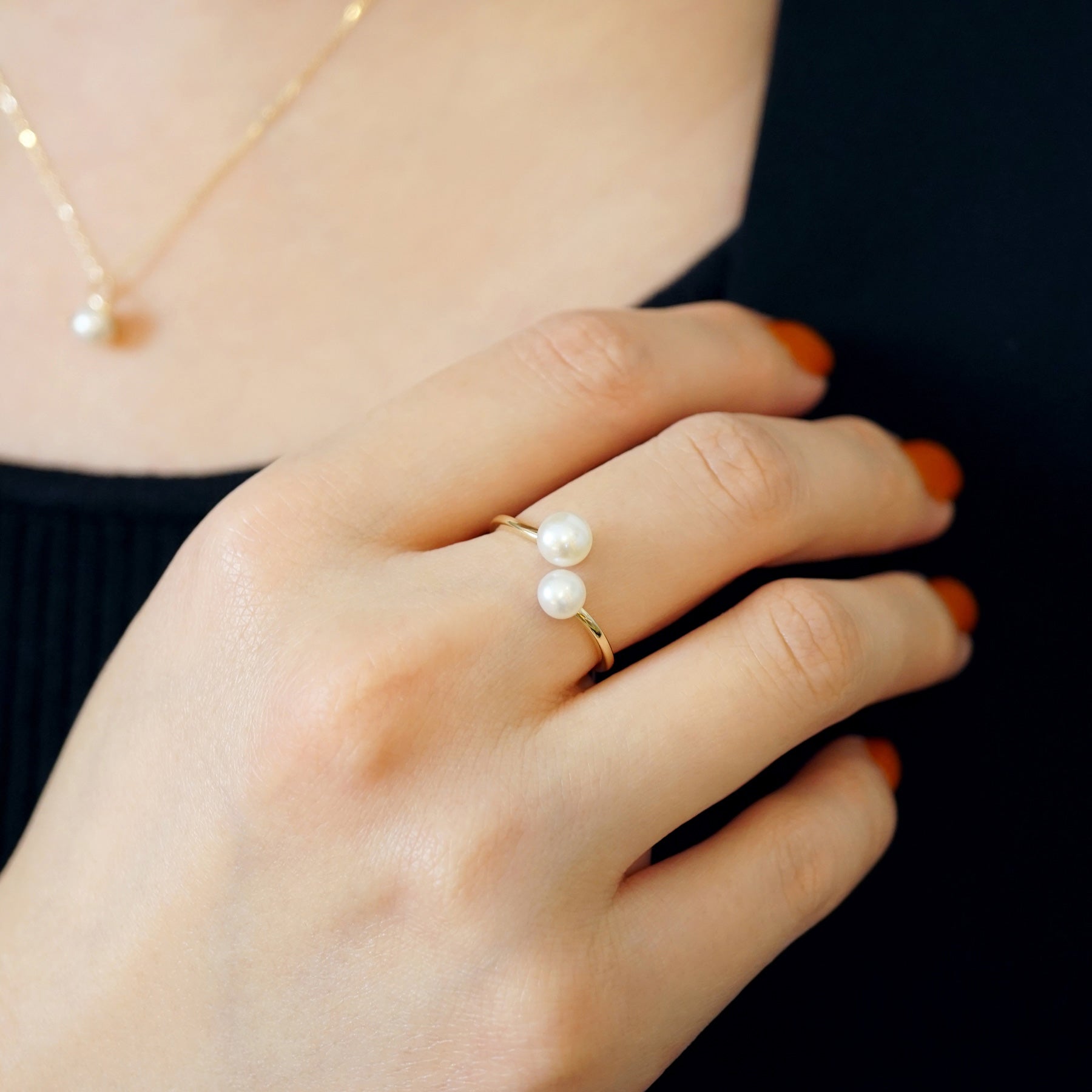 10K Pearl Open Ring (Yellow Gold) - Model Image