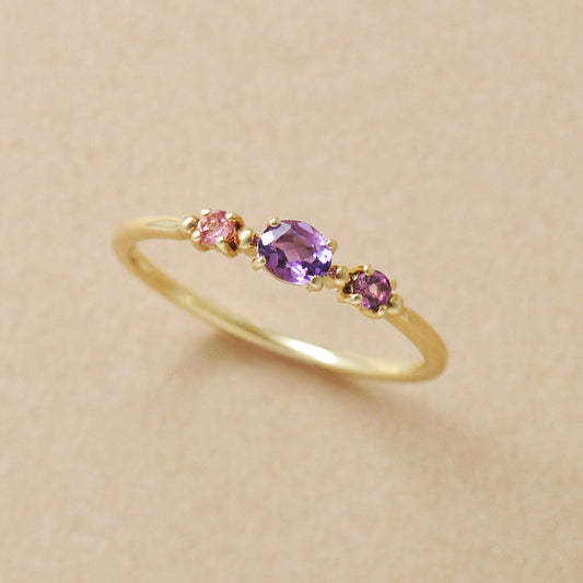 10K Pink Multi-Color Ring (Yellow Gold) - Product Image