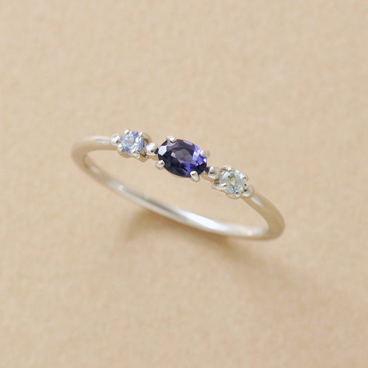 10K Blue Multi-Color Ring (White Gold) - Product Image