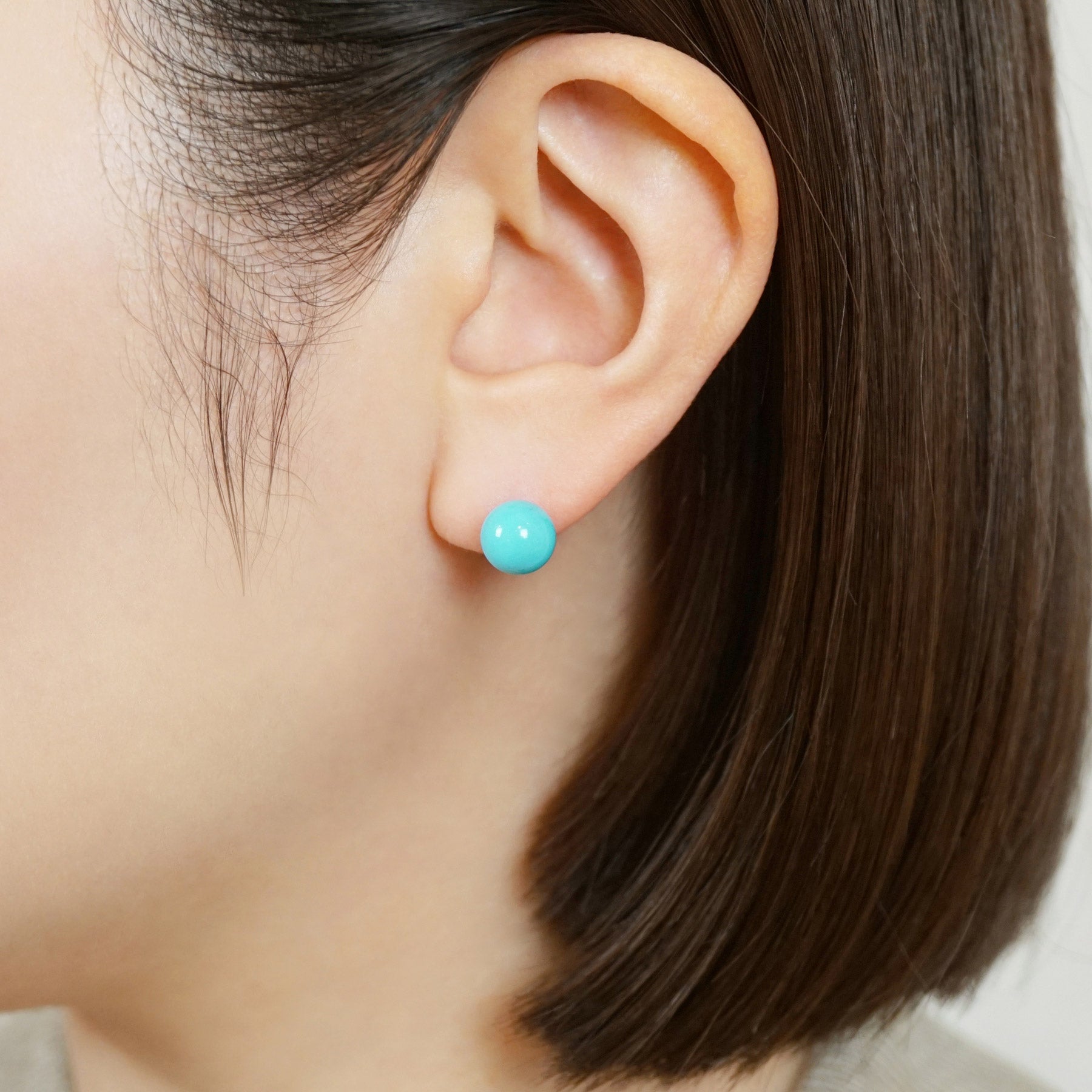 18K Gold Ball Earring Back (Turquoise) - Model Image