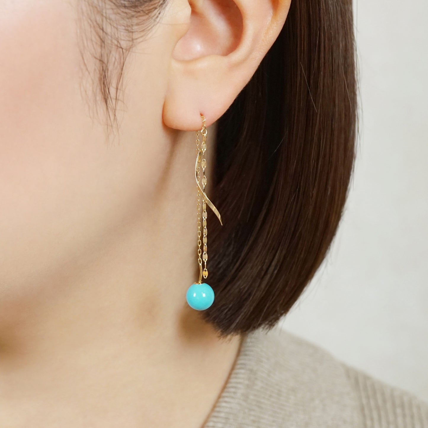 18K Gold Ball Earring Back (Turquoise) - Model Image