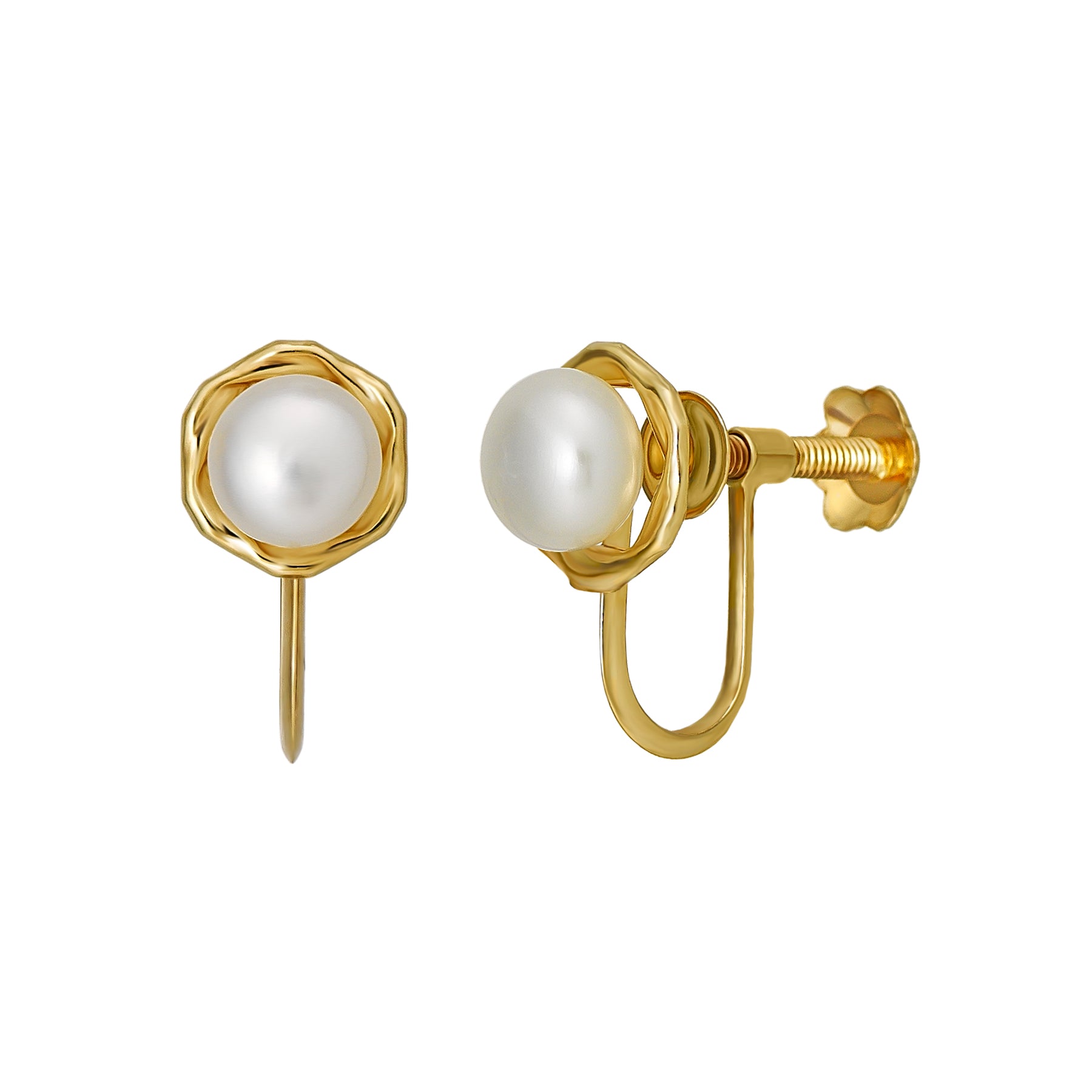 [Airy Clip-On Earrings] Freshwater Pearl Woven Earrings (Yellow Gold) - Product Image