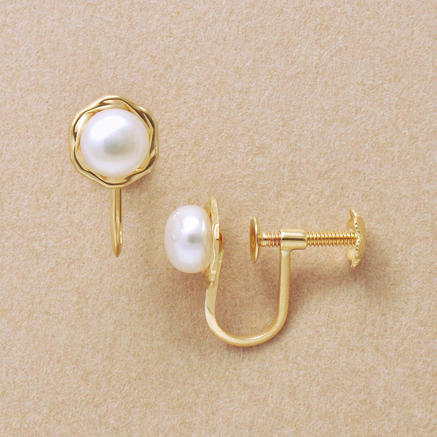 [Airy Clip-On Earrings] Freshwater Pearl Woven Earrings (Yellow Gold) - Product Image