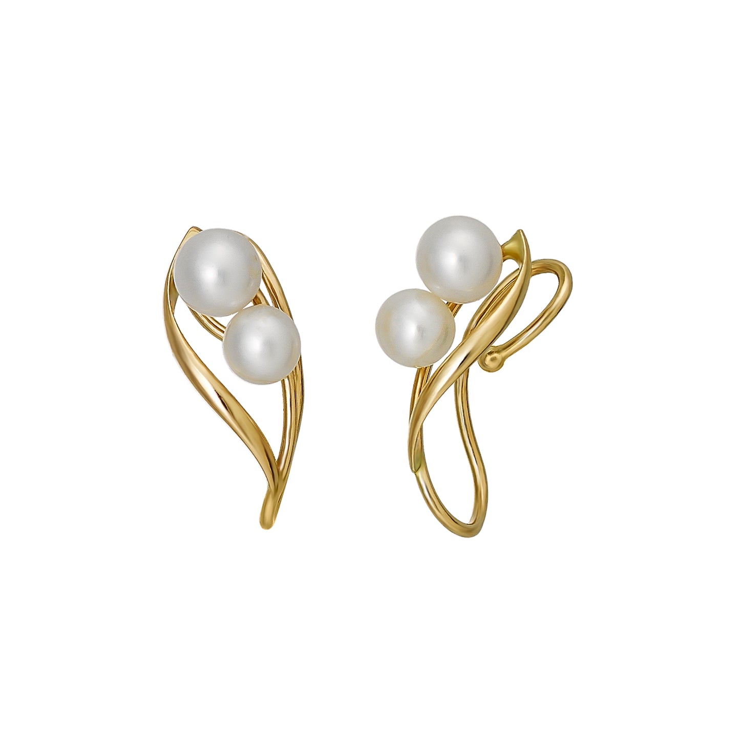[Airy Clip-On Earrings] Freshwater Pearl Twist Earrings (Yellow Gold) - Product Image