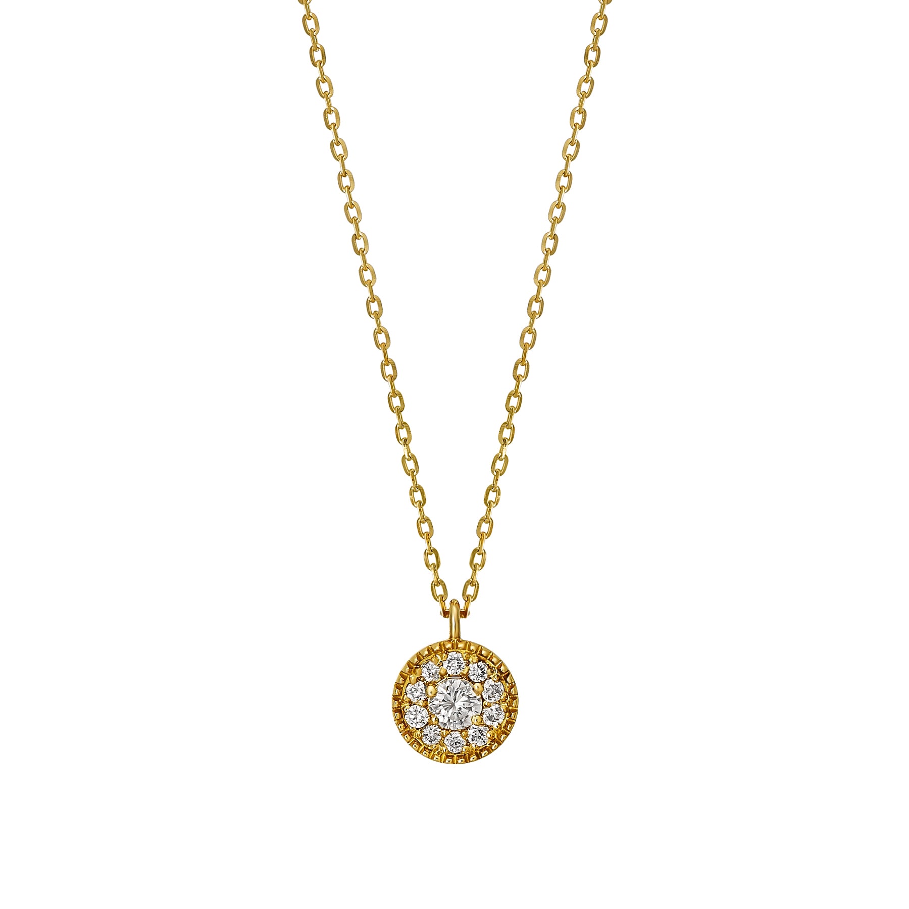 18K Diamond Milgrain Edge Necklace (Yellow Gold) - Product Image