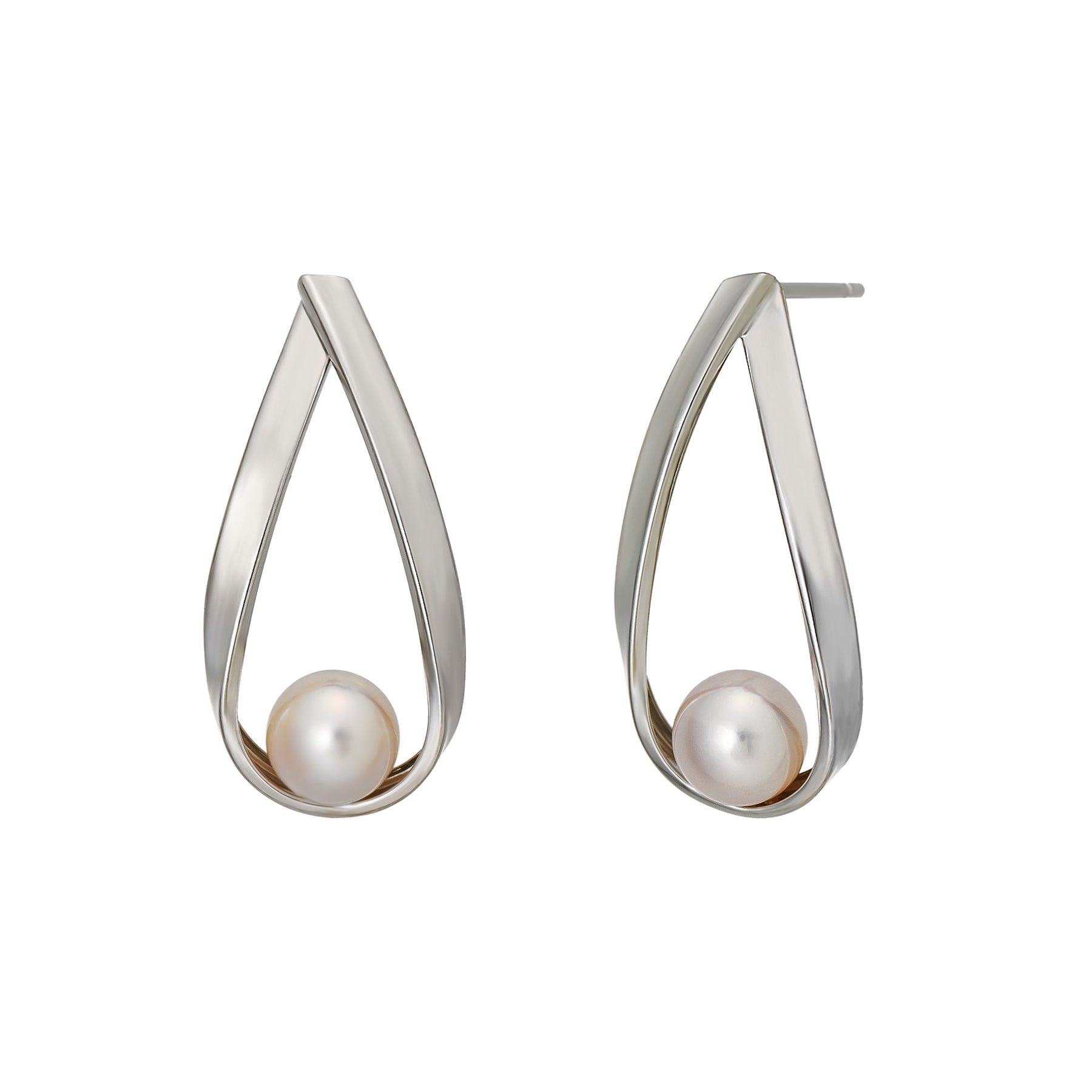 14K/10K Akoya Pearl Drop Frame Earrings (White Gold) - Product Image