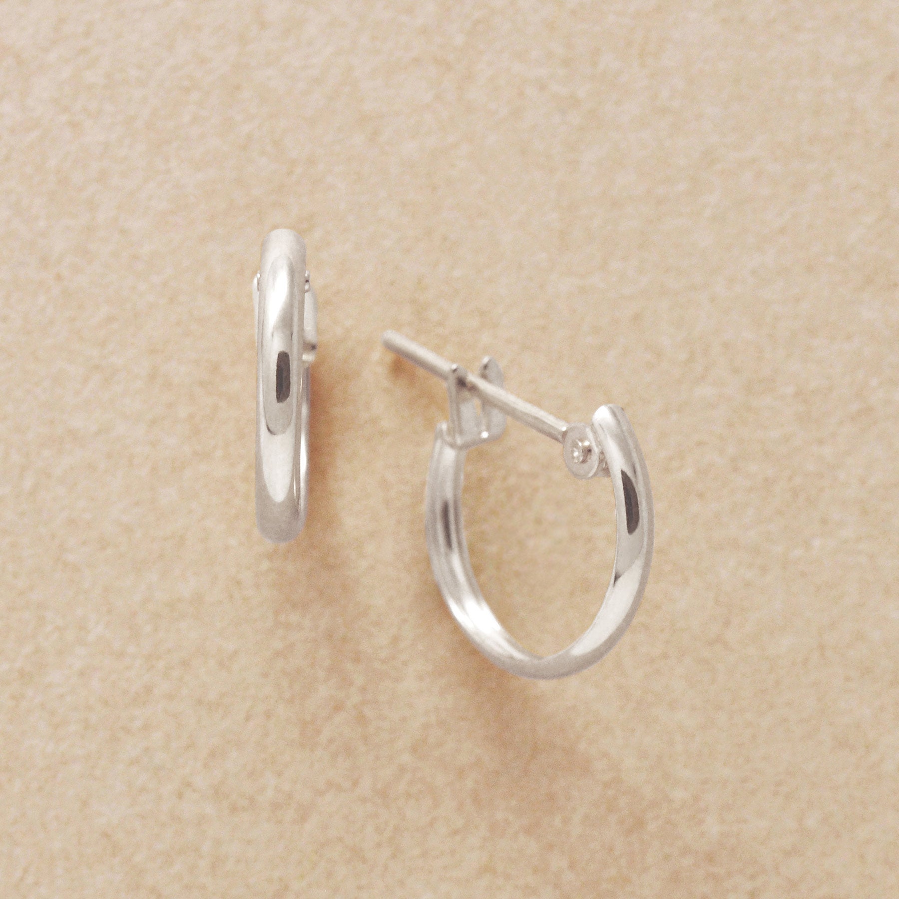 14K/10K Mini Hoop Earrings (White Gold) - Product Image