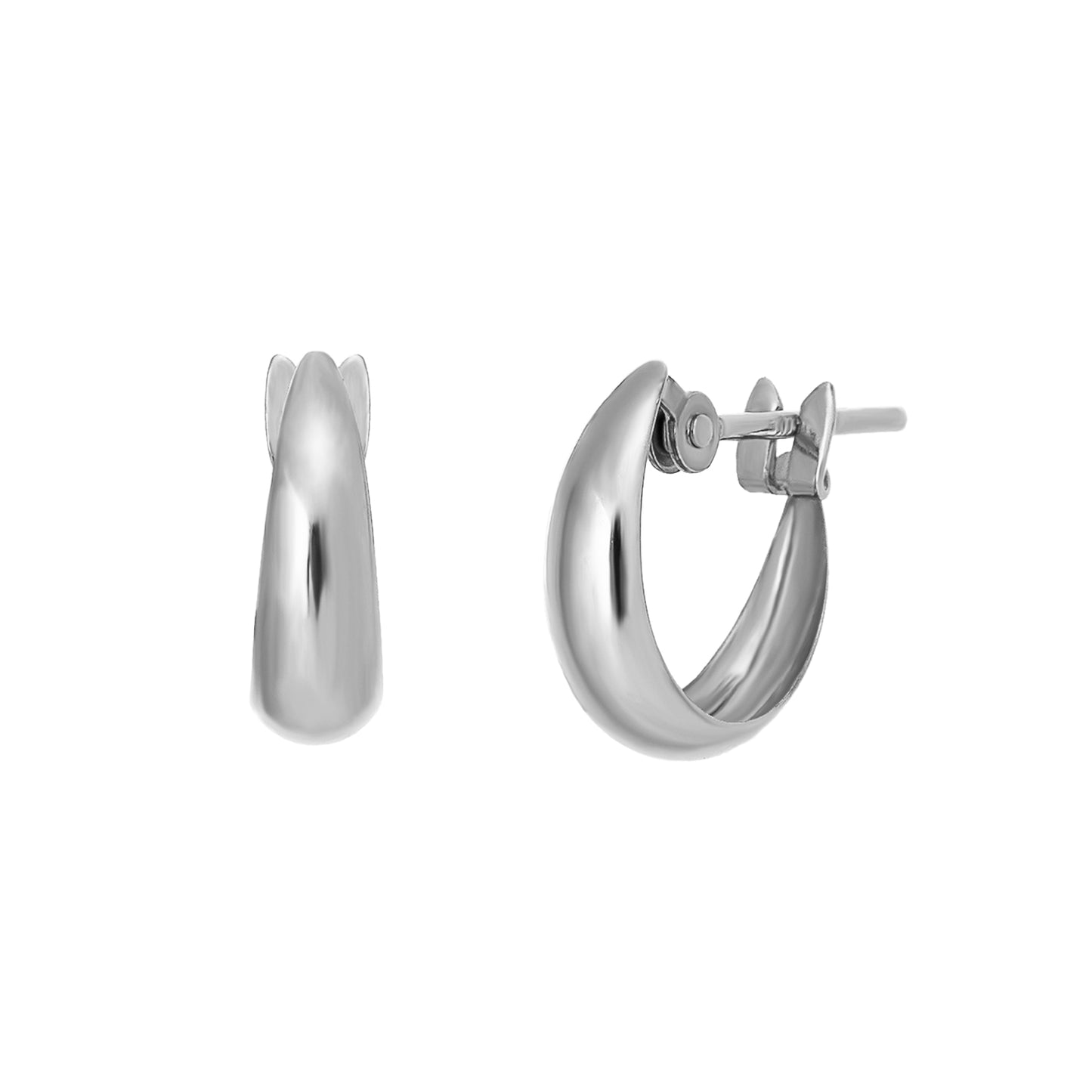 14K/10K Chunky Mini Hoop Earrings (White Gold) - Product Image