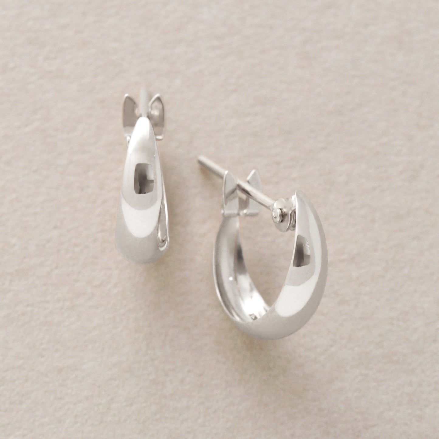 14K/10K Chunky Mini Hoop Earrings (White Gold) - Product Image