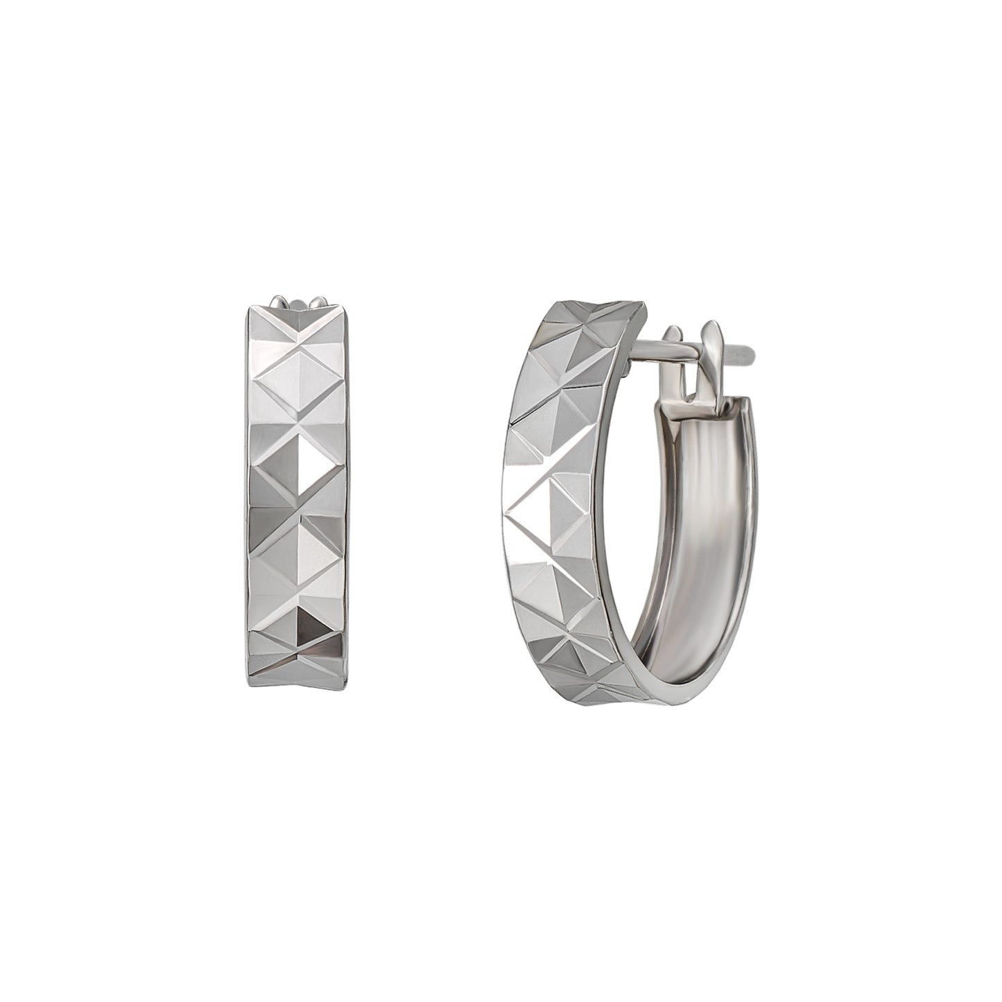 14K/10K Triangle Pattern Hoop Earrings (White Gold) - Product Image