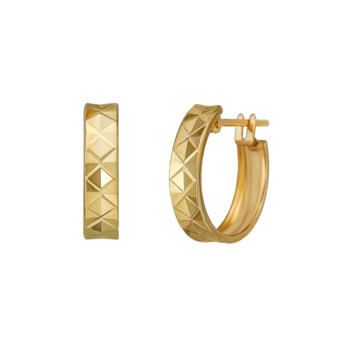 18K/10K Triangle Pattern Hoop Earrings (Yellow Gold) - Product Image