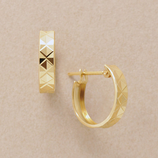 18K/10K Triangle Pattern Hoop Earrings (Yellow Gold) - Product Image