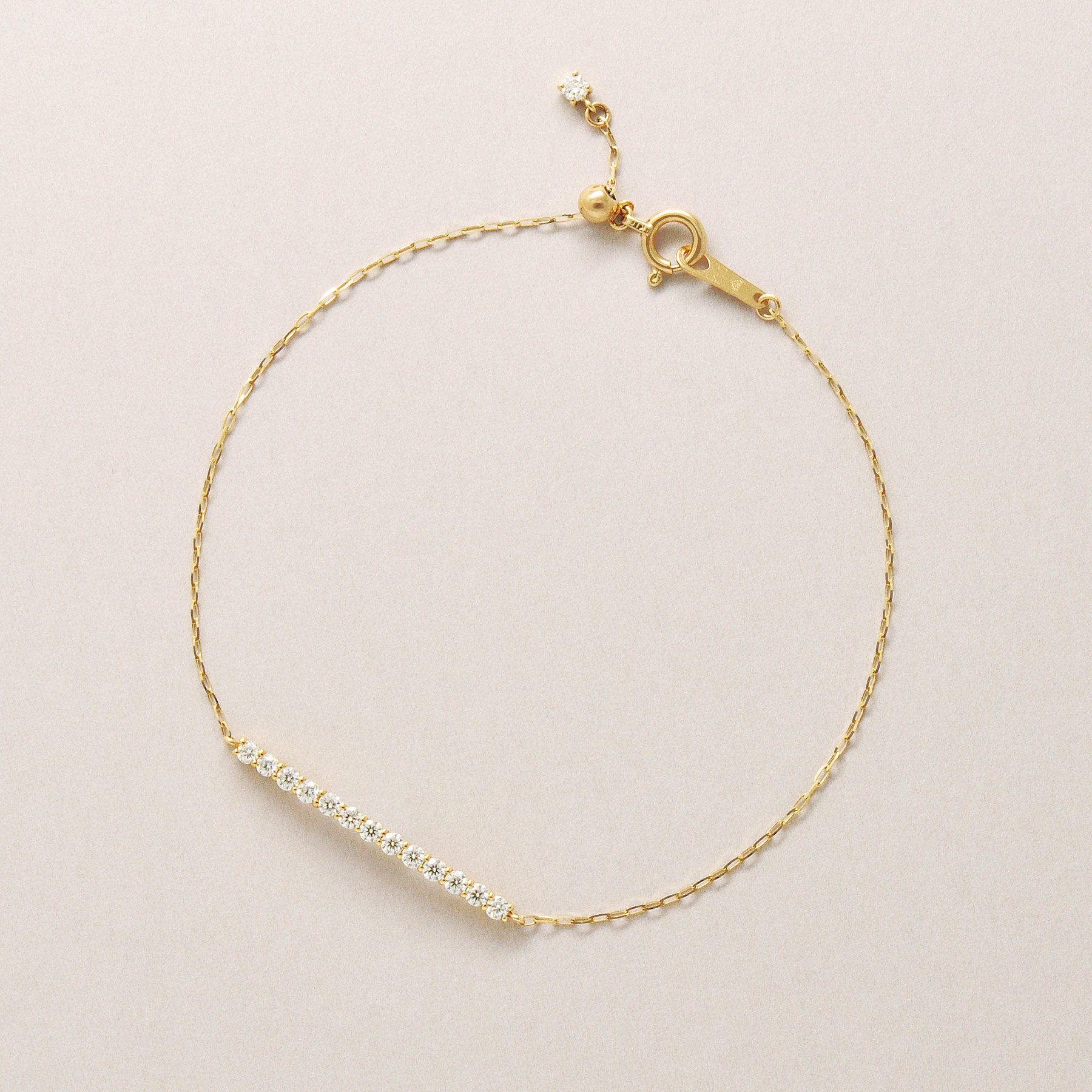 10K Moissanite Melee Bar Adjustable Bracelet (Yellow Gold) - Product Image