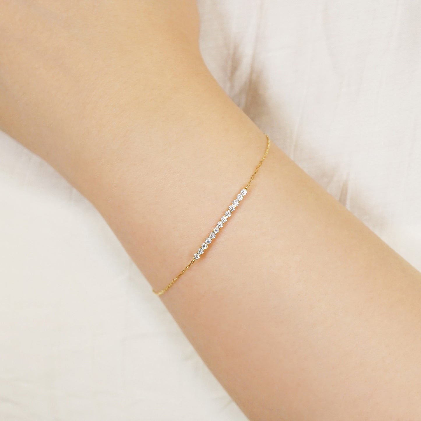 10K Moissanite Melee Bar Adjustable Bracelet (Yellow Gold) - Model Image